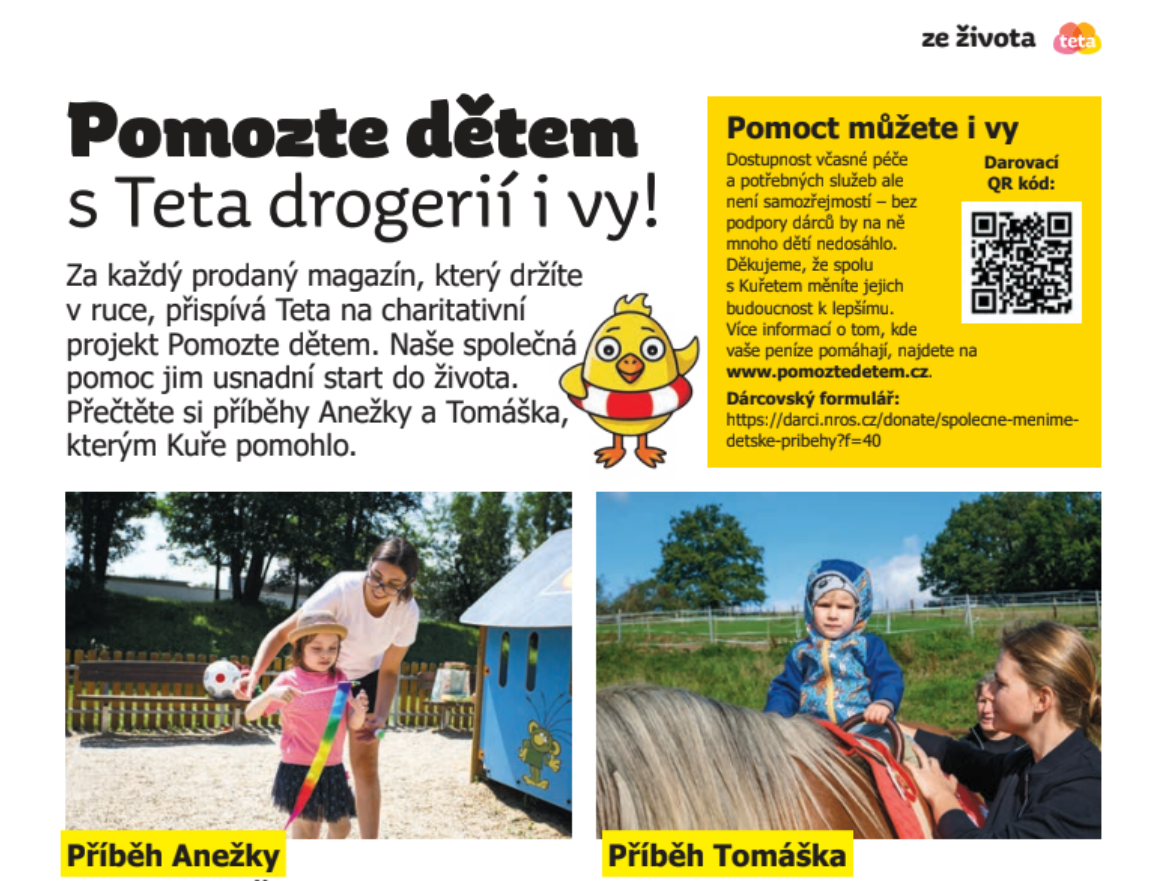 Teta drogerie dlouhodobě podporuje Pomozte dětem